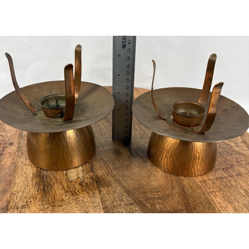 Vintage Hammered Copper Hurricane Lamp Bases No Glass Fits Taper Candles - Picture 8 of 9